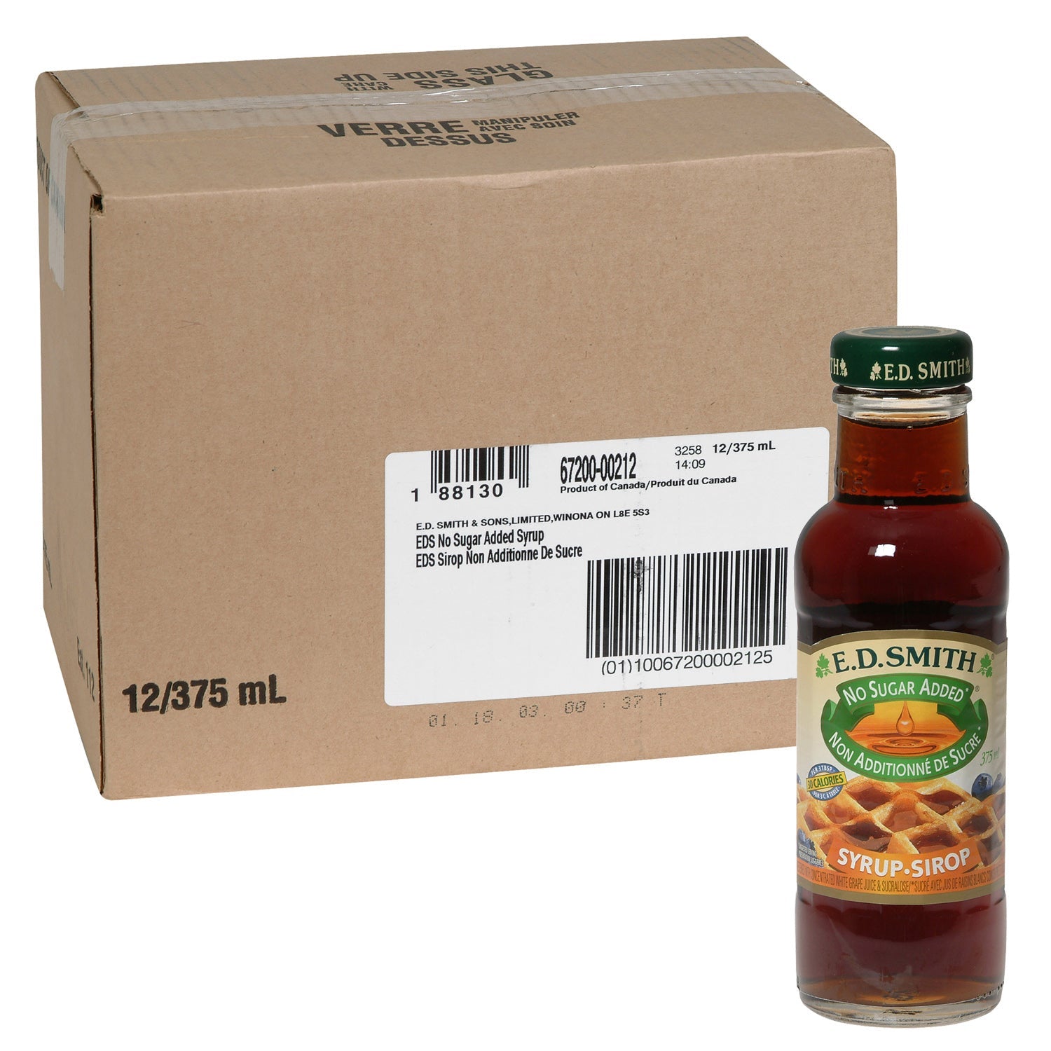 Syrup Table No Sugar Added - 12 x 375 mL - E D Smith & Son - Restaurant and Foodservice Ingredients - Canadian Distribution - Ships Free Within Canada on Orders Above CAD $199