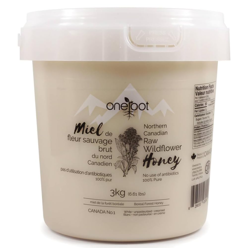 ONEROOT – Raw Wildflower Honey – Unpasteurized Creamed – 3kg - Canadian Distribution - Ships Free Within Canada on Orders Above CAD $199-0