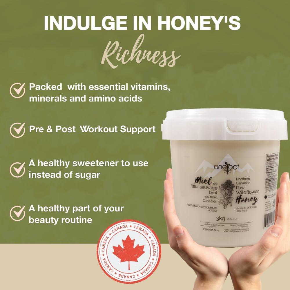 ONEROOT – Raw Wildflower Honey – Unpasteurized Creamed – 3kg - Canadian Distribution - Ships Free Within Canada on Orders Above CAD $199-1
