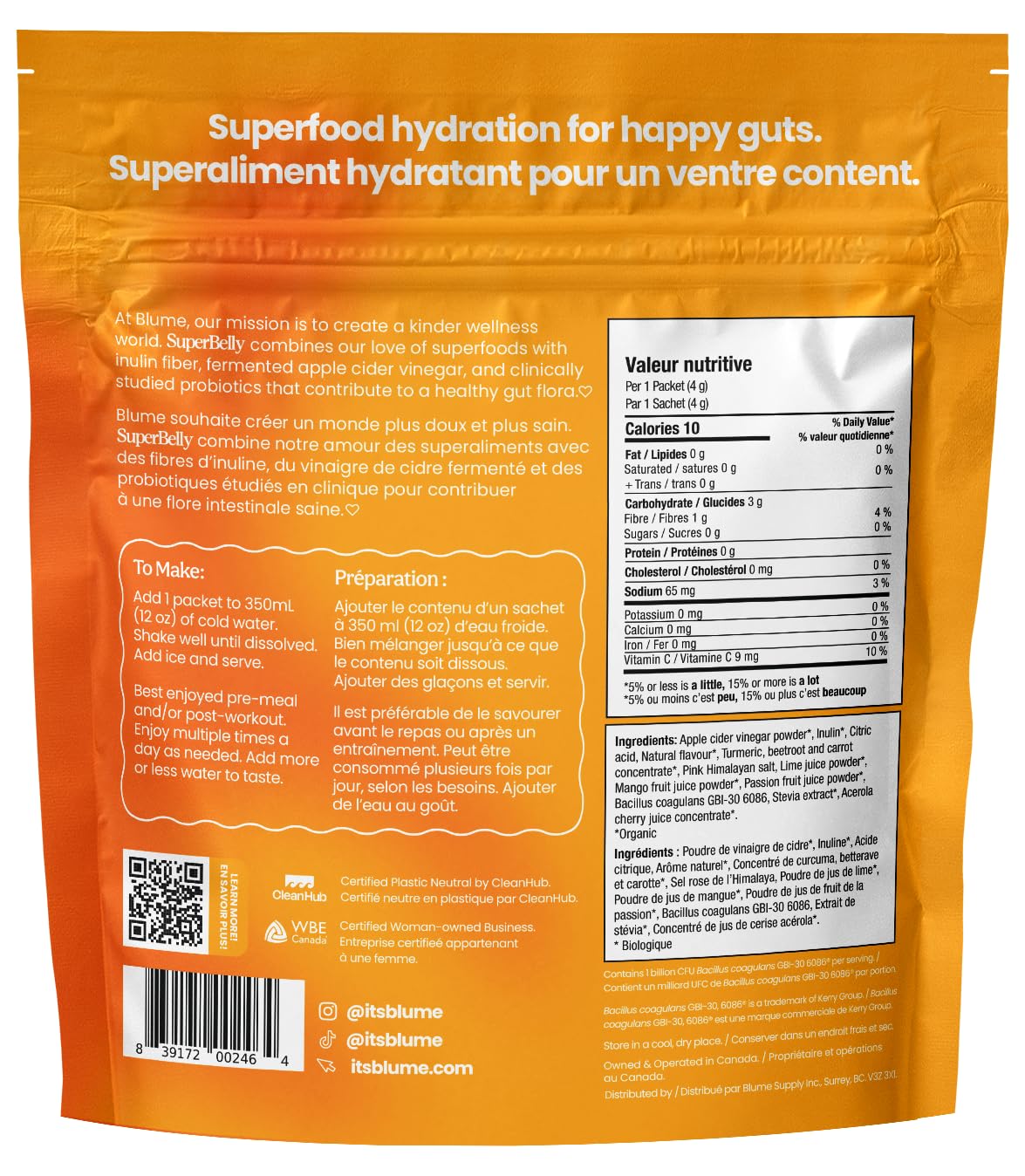 Blume - SuperBelly Sticks - Mango Passion Fruit - ACV - Sugar-Free - 15 Pack - Canadian Distribution - Ships Free Within Canada on Orders Above CAD $199-1