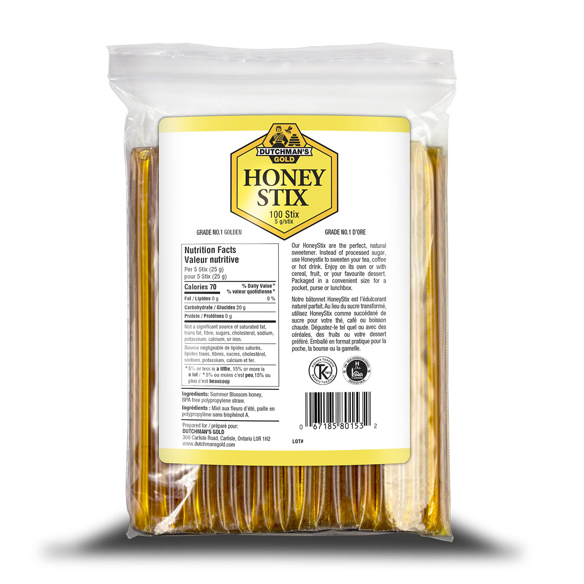 Dutchman’s Gold – Honey Stix – Canadian Honey Sticks – 100 × 5 g - Canadian Distribution - Ships Free Within Canada on Orders Above CAD $199-0